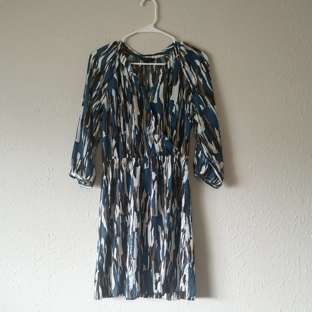 Banana Republic Teal, White & Brown Print Midi Dress